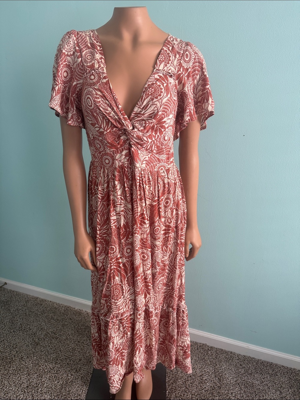 Angie Rust Floral Twist-Front Maxi Dress - Women's size L
